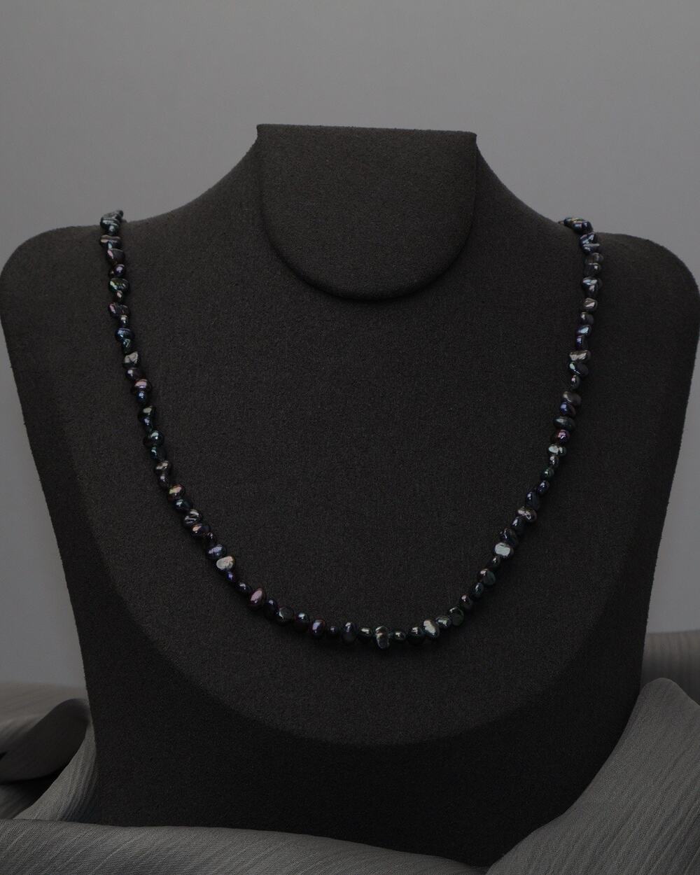 AC 925 Black Baroque Keshi Pearl Necklace 7.5G / 17in
